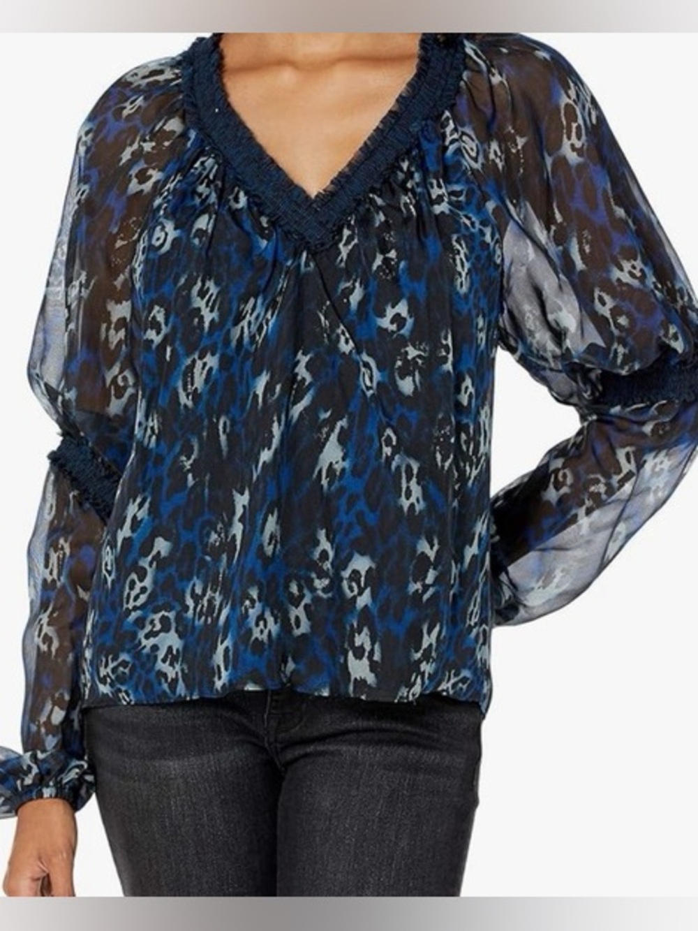Ramy Brook Womenss Leopard 100% Silk Printed Bea Long Sleeve Top Size Large